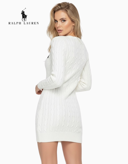 Robe pull en maille torsadée Damen RL blanche | Édition limitée